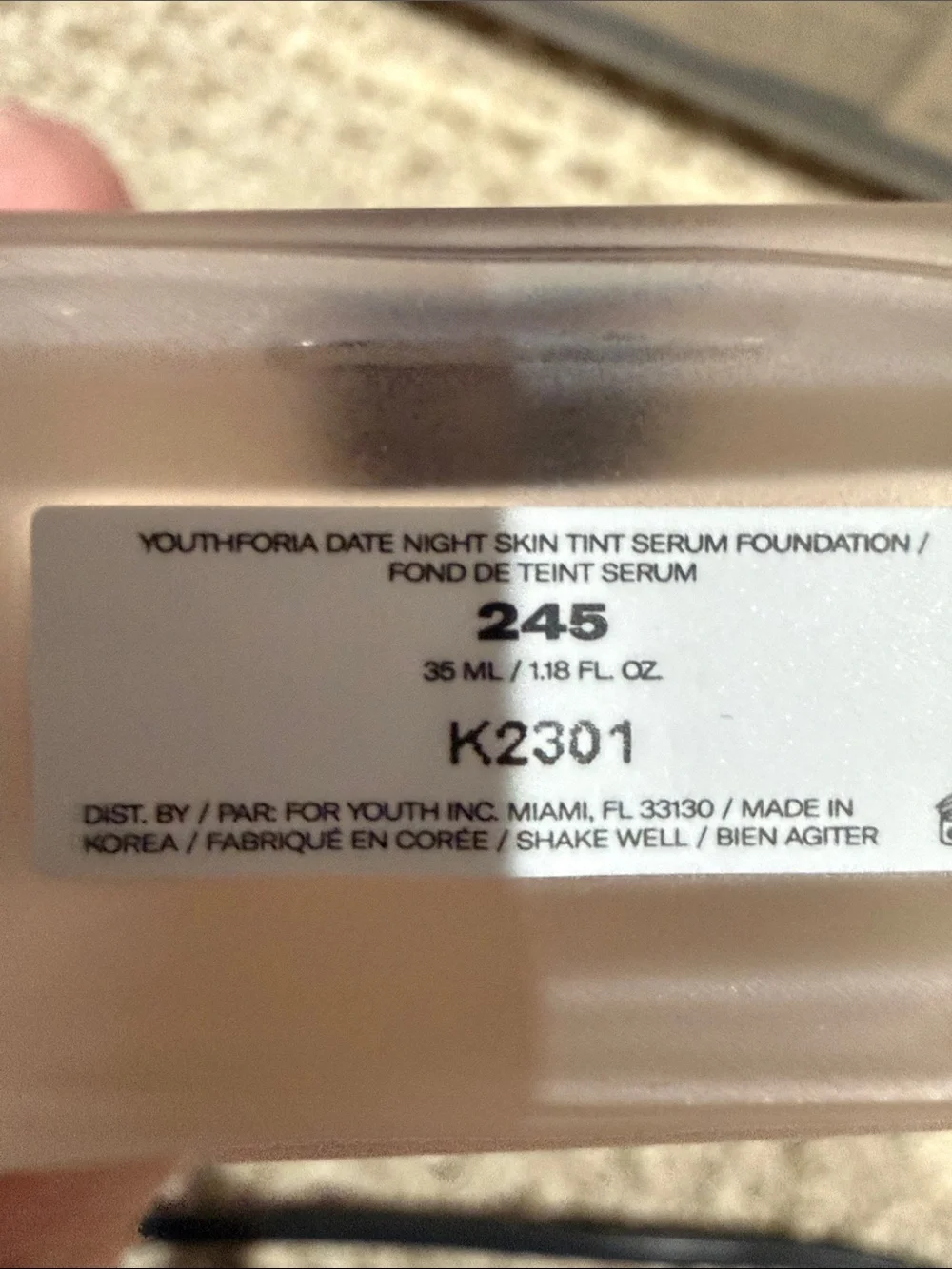 Date Night by Youthforia, 1.18 oz Skin Tint Serum Foundation Lt To Lt Medium 245